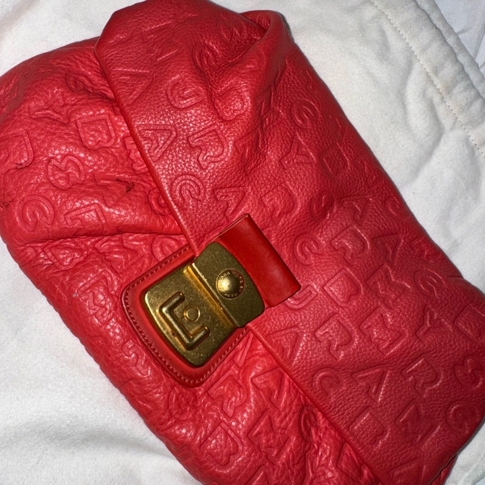 Red Embossed Leather Clutch